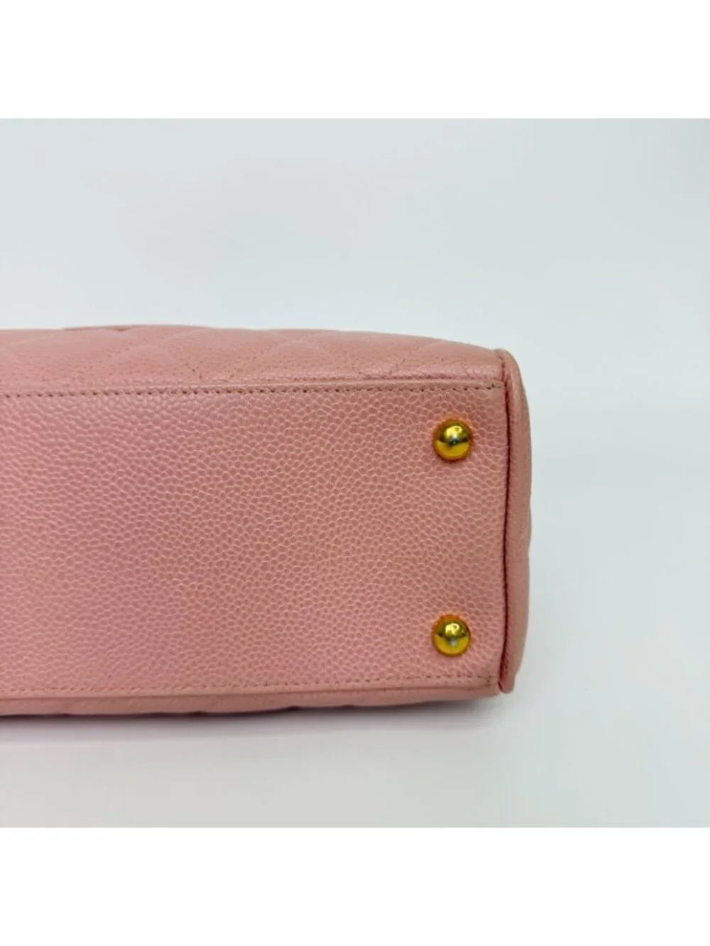 Chanel CC Logo Quilted Mini Boston Bag Caviar Leather Pink Gold Vintage